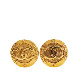 Pre-Loved Chanel Gold Plated CC Round Clip On Earrings